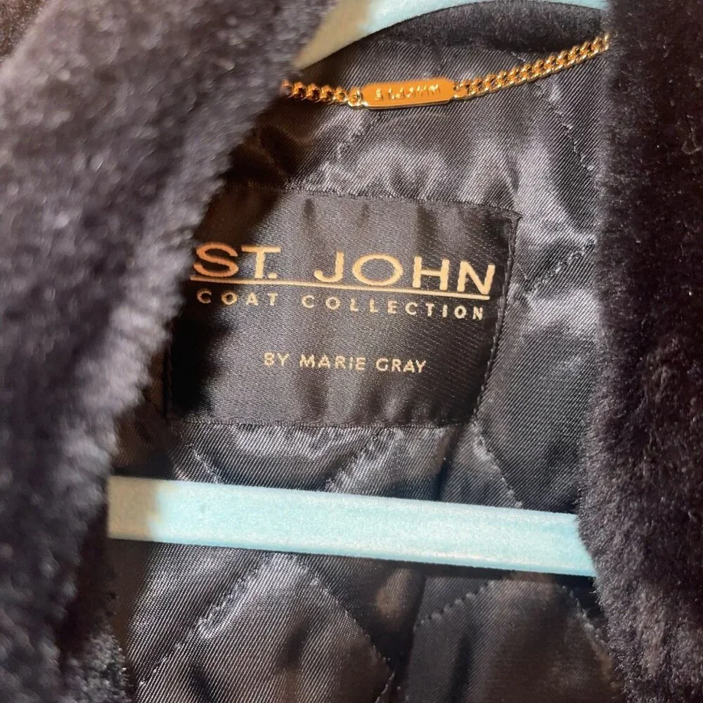 St John Vintage Womens Jacket Size Large Black Bomber Pockets Casual Faux Fur - Picture 9 of 16